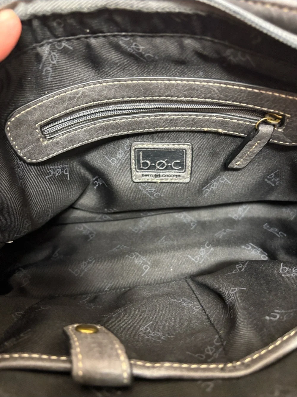 b.o.c. Gray Faux Leather Shoulder Bag with Front Zip Pocket